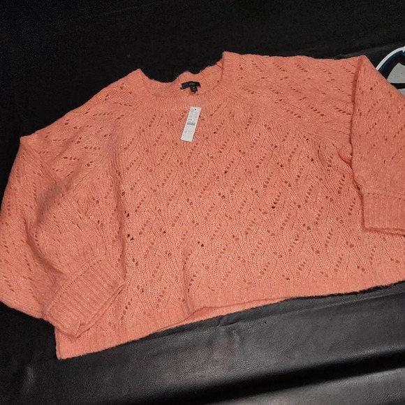 NWT J Crew Womens Pink Orange Pointelle Crewneck Sweater 3X‎ - Picture 1 of 4